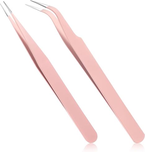 2 Pcs Craft Tweezers for Stickers,Pink Sticker Tweezers,Stainless Steel Sticker Tweezer for Scrapbooking,Straight and Curved Tip Tweezer for Lash Extensions,Crafting,Dried Flowers in Saudi Arabia
