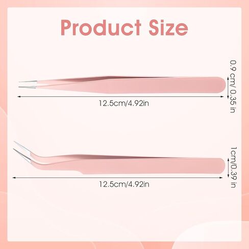 2 Pcs Craft Tweezers for Stickers,Pink Sticker Tweezers,Stainless Steel Sticker Tweezer for Scrapbooking,Straight and Curved Tip Tweezer for Lash Extensions,Crafting,Dried Flowers in Saudi Arabia