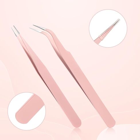 2 Pcs Craft Tweezers for Stickers,Pink Sticker Tweezers,Stainless Steel Sticker Tweezer for Scrapbooking,Straight and Curved Tip Tweezer for Lash Extensions,Crafting,Dried Flowers in Saudi Arabia