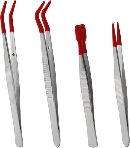 مجموعة ملاقط برؤوس سيليكون مكونة من 4 قطع، تتميز بأطراف مدببة مسطحة ومنحنية، مثالية للمجوهرات والحرف اليدوية والإلكترونيات والأعمال المعملية - أحمر in Saudi Arabia