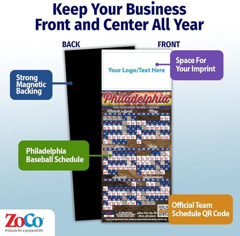 2026 Pro Baseball Sports Schedule (Philadelphia) - 250 Quantity - Add Your Logo & Imprint - Fridge Magnets - Promotional Item, Business Advertising Products in Saudi Arabia