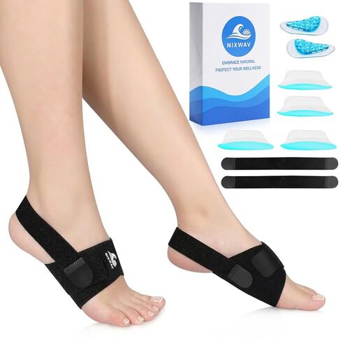 Arch Support Braces (10PCS) for Plantar Fasciitis Relief, Adjustable Compression Bands with 3-Level Height, Gel Pads & Replaceable Inserts, Arch Support Inserts Women & Men for Flat Feet, High & Fallen Arches (Black, One Size) in Saudi Arabia