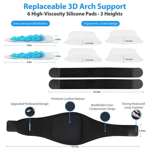 Arch Support Braces (10PCS) for Plantar Fasciitis Relief, Adjustable Compression Bands with 3-Level Height, Gel Pads & Replaceable Inserts, Arch Support Inserts Women & Men for Flat Feet, High & Fallen Arches (Black, One Size) in Saudi Arabia