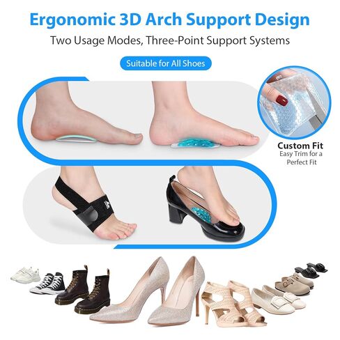 Arch Support Braces (10PCS) for Plantar Fasciitis Relief, Adjustable Compression Bands with 3-Level Height, Gel Pads & Replaceable Inserts, Arch Support Inserts Women & Men for Flat Feet, High & Fallen Arches (Black, One Size) in Saudi Arabia