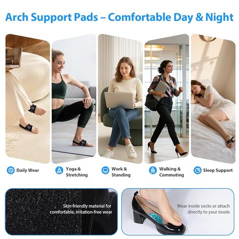 Arch Support Braces (10PCS) for Plantar Fasciitis Relief, Adjustable Compression Bands with 3-Level Height, Gel Pads & Replaceable Inserts, Arch Support Inserts Women & Men for Flat Feet, High & Fallen Arches (Black, One Size) in Saudi Arabia
