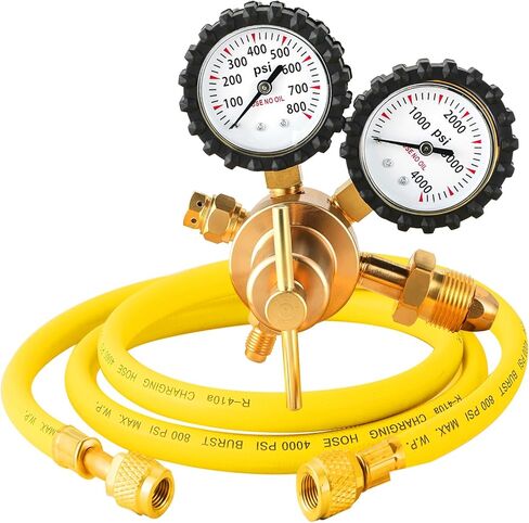 Nitrogen Gas Regulator Kit with Double Gauges, 0-800 PSI Delivery Pressure Range, 1/4" Male Outlet Connection and CGA580 Inlet, with 6.5 Ft Hose, Ideal for HVAC and Refrigeration in Saudi Arabia