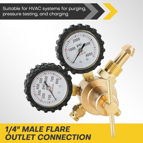 Nitrogen Gas Regulator Kit with Double Gauges, 0-800 PSI Delivery Pressure Range, 1/4" Male Outlet Connection and CGA580 Inlet, with 6.5 Ft Hose, Ideal for HVAC and Refrigeration in Saudi Arabia