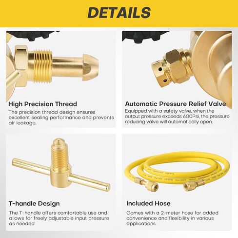 Nitrogen Gas Regulator Kit with Double Gauges, 0-800 PSI Delivery Pressure Range, 1/4" Male Outlet Connection and CGA580 Inlet, with 6.5 Ft Hose, Ideal for HVAC and Refrigeration in Saudi Arabia