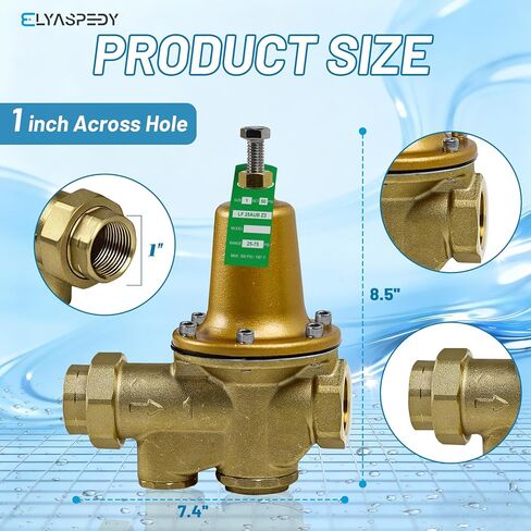 2026 صمام تخفيض ضغط المياه 1 بوصة NPT، استبدال مباشر لـ LF25AUB-Z3، قابل للتعديل 25-75 رطل لكل بوصة مربعة، الحد الأقصى 300 رطل لكل بوصة مربعة، هيكل من سبائك النحاس والسيليكون الخالي من الرصاص، مقعد بوليمر in Kuwait