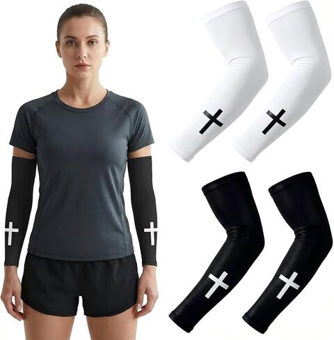 2 Pairs Christian Cross Compression Arm Sleeves, Sports Sleeves for Baseball, Running, Cycling Outdoor Sports in Saudi Arabia