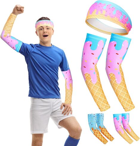 Mepase 2 Pcs Baseball Ice Cream Drip Arm Sleeves Headband Baseball Party Favor for Adult Basketball Football Golf Sport Stuff in Saudi Arabia