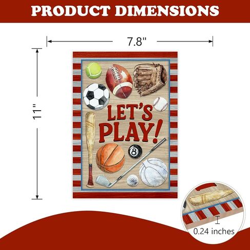 Let's Play Sports Front Door Sign, Vintage Football Baseball Basketball Volleyball Golf Billiard Tennis Wood Plaque Hanger, School Gym Wooden Wreath Wall Hanging Decor Sport Lover Player Gift in Saudi Arabia