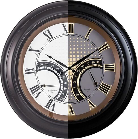ANDY STAR 24 Inch Outdoor Clocks Waterproof,Large Outdoor Wall Clocks for Patio with Thermometer, Weatherproof Illuminated Clock Battery Operated with Thermometer&Hygrometer,Oil Rubbed Bronze Black in Saudi Arabia