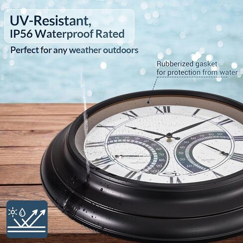ANDY STAR 24 Inch Outdoor Clocks Waterproof,Large Outdoor Wall Clocks for Patio with Thermometer, Weatherproof Illuminated Clock Battery Operated with Thermometer&Hygrometer,Oil Rubbed Bronze Black in Saudi Arabia