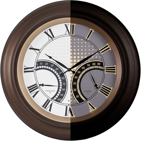ANDY STAR 24 Inch Outdoor Clocks Waterproof,Large Outdoor Wall Clocks for Patio with Thermometer, Weatherproof Illuminated Clock Battery Operated with Thermometer&Hygrometer,Oil Rubbed Bronze Black in Saudi Arabia