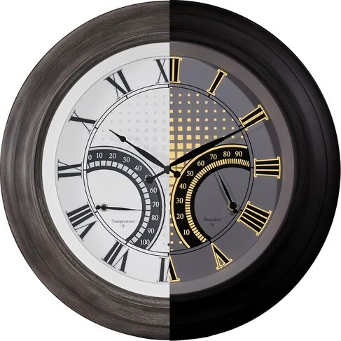 ANDY STAR 24 Inch Outdoor Clocks Waterproof,Large Outdoor Wall Clocks for Patio with Thermometer, Weatherproof Illuminated Clock Battery Operated with Thermometer&Hygrometer,Oil Rubbed Bronze Black in Saudi Arabia