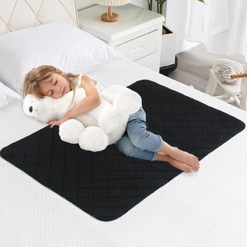 Washable Incontinence Bed Pads, Reusable Underpads for Kids, Adults, Elderly, Hospitals & Pets, Waterproof Bed Protector Pad for Bed, Sofa, Floor, Super Absorbent Bed Pee Pad 24" x 36"- Black in Kuwait