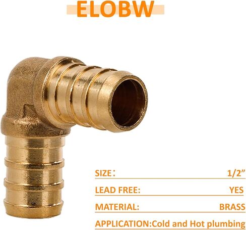 2 حزمة 1/2 بوصة 90 درجة الكوع تركيبات Pex لـ 1/2 بوصة Pex الأنابيب، لا تجعيد النحاس الرصاص in Kuwait