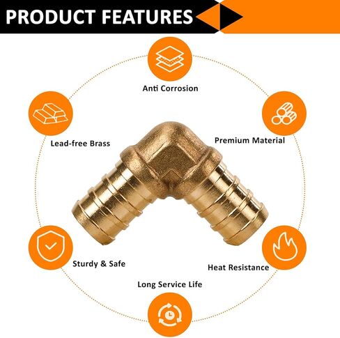 2 حزمة 1/2 بوصة 90 درجة الكوع تركيبات Pex لـ 1/2 بوصة Pex الأنابيب، لا تجعيد النحاس الرصاص in Kuwait