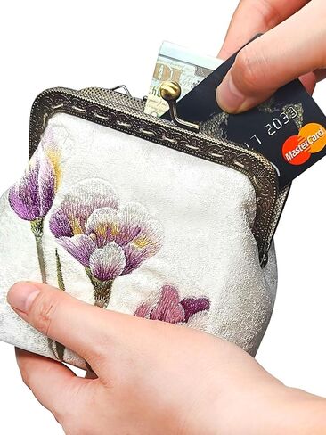 Embroidery Retro Buckle Coin Purse Kiss Lock Wallet(pink sakura) in Kuwait