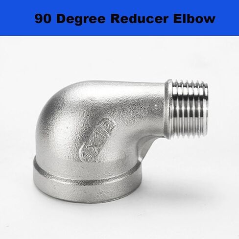 كوع مخفض من الفولاذ المقاوم للصدأ، 1/4 بوصة 3/8 بوصة 1/2 بوصة 3/4 بوصة 1 بوصة 1-1/4 بوصة أنثى إلى ذكر 90 درجة SS304 تجهيزات أنابيب توصيل الكوع، قطعة واحدة (1/2 بوصة إلى 3/8 بوصة) in Kuwait