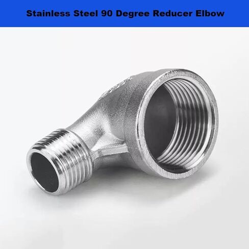 كوع مخفض من الفولاذ المقاوم للصدأ، 1/4 بوصة 3/8 بوصة 1/2 بوصة 3/4 بوصة 1 بوصة 1-1/4 بوصة أنثى إلى ذكر 90 درجة SS304 تجهيزات أنابيب توصيل الكوع، قطعة واحدة (1/2 بوصة إلى 3/8 بوصة) in Kuwait
