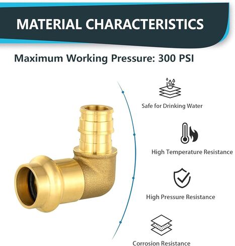 (Pack of 10) Seelink 3/4"Copper Press x 3/4"PEX Expansion Elbow, Brass Construction Fitting for Copper and Pex-A Pipe Connectione(PRESS097) in Saudi Arabia