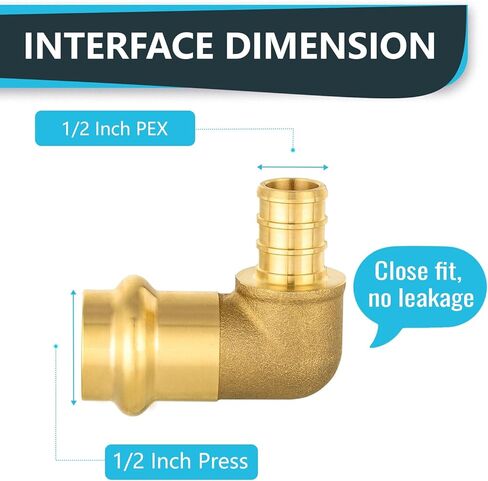(Pack of 5) Seelink 1/2"Copper Press x 1/2"PEX Crimp Elbow, Brass Construction Fitting for Copper and Pex Pipe Connection(PRESS091-5Pack) in Saudi Arabia