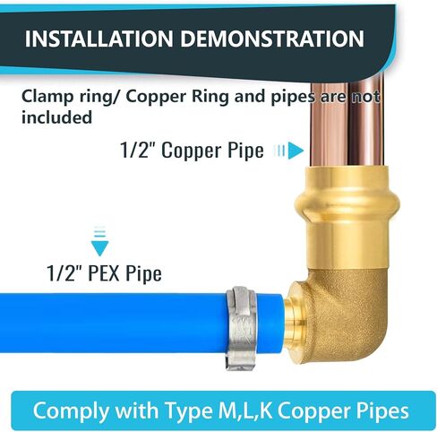 (Pack of 5) Seelink 1/2"Copper Press x 1/2"PEX Crimp Elbow, Brass Construction Fitting for Copper and Pex Pipe Connection(PRESS091-5Pack) in Saudi Arabia