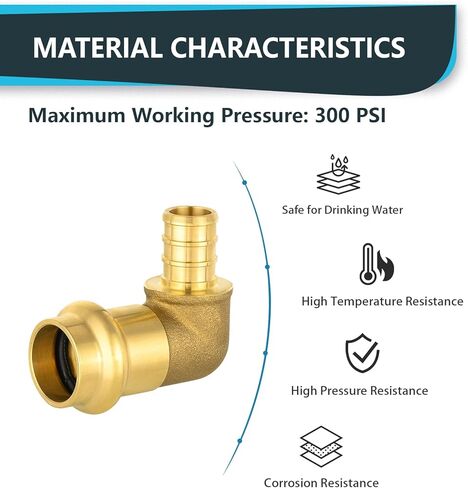 (Pack of 5) Seelink 1/2"Copper Press x 1/2"PEX Crimp Elbow, Brass Construction Fitting for Copper and Pex Pipe Connection(PRESS091-5Pack) in Saudi Arabia