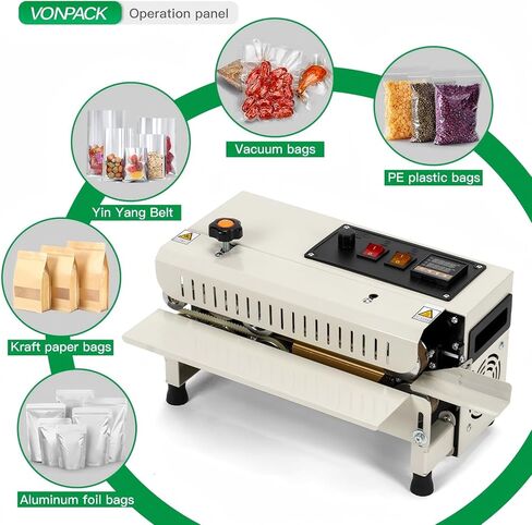 VONPACK FR-400 آلة السداد الحراري التجارية، آلة الختم الحراري مع التحكم في درجة الحرارة والسرعة القابلة للتعديل، آلة ختم الأكياس مع شاشة العرض، آلة السداد للمطبخ المكون من الشاي الغذائي in Saudi Arabia
