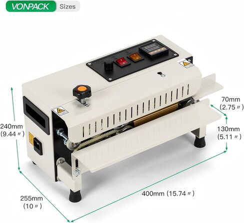 VONPACK FR-400 آلة السداد الحراري التجارية، آلة الختم الحراري مع التحكم في درجة الحرارة والسرعة القابلة للتعديل، آلة ختم الأكياس مع شاشة العرض، آلة السداد للمطبخ المكون من الشاي الغذائي in Saudi Arabia
