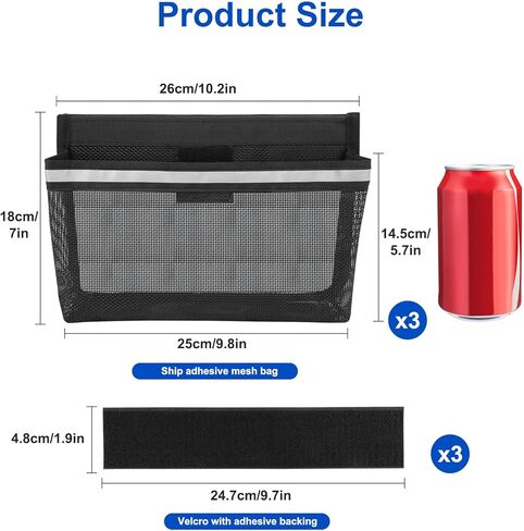 Linkstyle 3PCS Boat Storage Mesh Bag, Self Adhesive Marine Caddy Organizer with Reflective PVC Mesh Bag for Boat Cabin Deck RV Storage Accessories Waterproof in Saudi Arabia