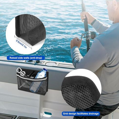Linkstyle 3PCS Boat Storage Mesh Bag, Self Adhesive Marine Caddy Organizer with Reflective PVC Mesh Bag for Boat Cabin Deck RV Storage Accessories Waterproof in Saudi Arabia