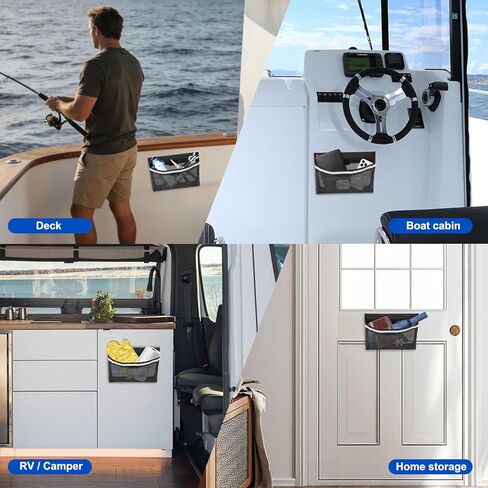 Linkstyle 3PCS Boat Storage Mesh Bag, Self Adhesive Marine Caddy Organizer with Reflective PVC Mesh Bag for Boat Cabin Deck RV Storage Accessories Waterproof in Saudi Arabia