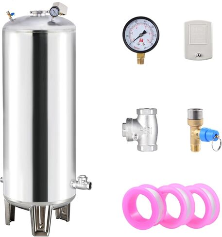 Pressurized Water Storage Tank, 26/42/52/66 Gal Vertical Water Pressure Tank Stainless Steel with 1" NPTs Port & Check Valve, for Home, Farm, Staircase, Garden, Kitchen in Kuwait