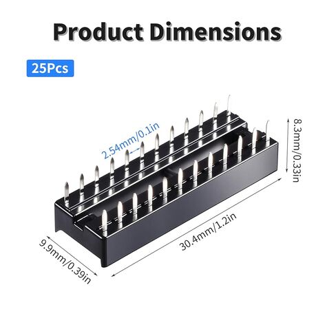 25 Pcs 24 Pin IC Socket,2.54mm Pitch Pins Narrow Body Soldering DIP IC Chip Socket Adaptor for PCB Board Design, Breadboard Project in Saudi Arabia