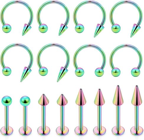 Dyknasz 20Pcs 16G Cartilage Earring Stud Forward Helix Tragus Earrings Internal & External Threaded Labret Lip Ring Medusa Monroe Retainer Piercing Jewelry for Women Men in Kuwait