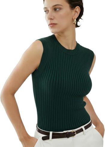 v28 Women Crew Neck Sleeveless Stretchable Knit Sweater Shirts Tank Tops in Kuwait