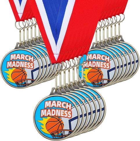 Kenning 30 Pcs March Basketball Madness Medals Bulk 2'' Metal Basketball Trophy with Neck Ribbons Winner Team Awards for Sports Competitions Game Celebration Prize Gift in Saudi Arabia