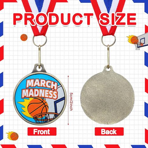 Kenning 30 Pcs March Basketball Madness Medals Bulk 2'' Metal Basketball Trophy with Neck Ribbons Winner Team Awards for Sports Competitions Game Celebration Prize Gift in Saudi Arabia