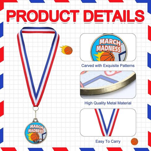 Kenning 30 Pcs March Basketball Madness Medals Bulk 2'' Metal Basketball Trophy with Neck Ribbons Winner Team Awards for Sports Competitions Game Celebration Prize Gift in Saudi Arabia