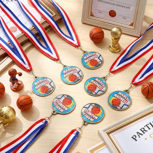 Kenning 30 Pcs March Basketball Madness Medals Bulk 2'' Metal Basketball Trophy with Neck Ribbons Winner Team Awards for Sports Competitions Game Celebration Prize Gift in Saudi Arabia