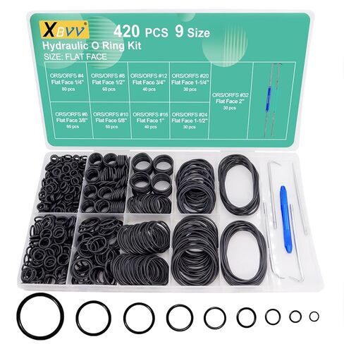 مجموعة حلقات دائرية هيدروليكية 420 قطعة لتركيبات الوجه المسطحة ORS/ORFS 9 مقاسات Buna-N 70A مجموعة حلقات دائرية مع اختيار للتركيبات الهيدروليكية، تركيبات SAE J1453، ضخ هيدروليكي، مقاس 1/4"-2" in Kuwait