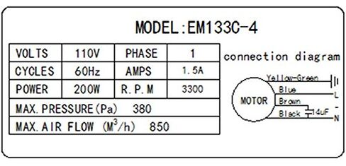 Hakka Centrifugal Blower, Rectangular Shaded Pole Specialty Blower with Flange, 500 CFM, 3300 RPM, 110V/60Hz, 1.5 amps in Kuwait