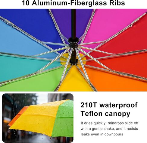 Lejorain Large Golf Umbrella Windproof - Oversized 54inch Double Layer Rainbow 10Ribs Folding Travel Umbrella Compact Auto Open Close for Rain Women/Men in Kuwait