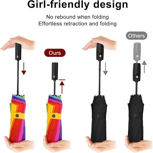 Lejorain Large Golf Umbrella Windproof - Oversized 54inch Double Layer Rainbow 10Ribs Folding Travel Umbrella Compact Auto Open Close for Rain Women/Men in Kuwait