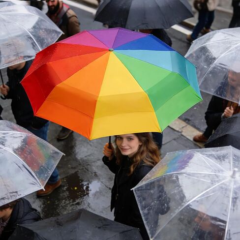 Lejorain Large Golf Umbrella Windproof - Oversized 54inch Double Layer Rainbow 10Ribs Folding Travel Umbrella Compact Auto Open Close for Rain Women/Men in Kuwait