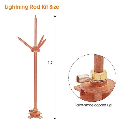 Lightning Rod,Copper Lightning Rod Kit Three-Spike Detachable Brass Lightning Protection Equipment Device Great for House Roof Bungalow Tin House in Kuwait