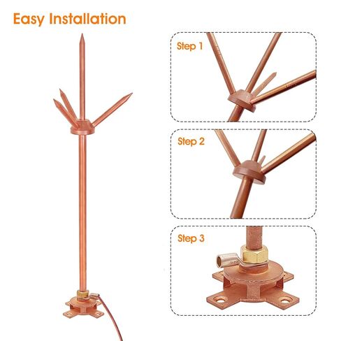 Lightning Rod,Copper Lightning Rod Kit Three-Spike Detachable Brass Lightning Protection Equipment Device Great for House Roof Bungalow Tin House in Kuwait